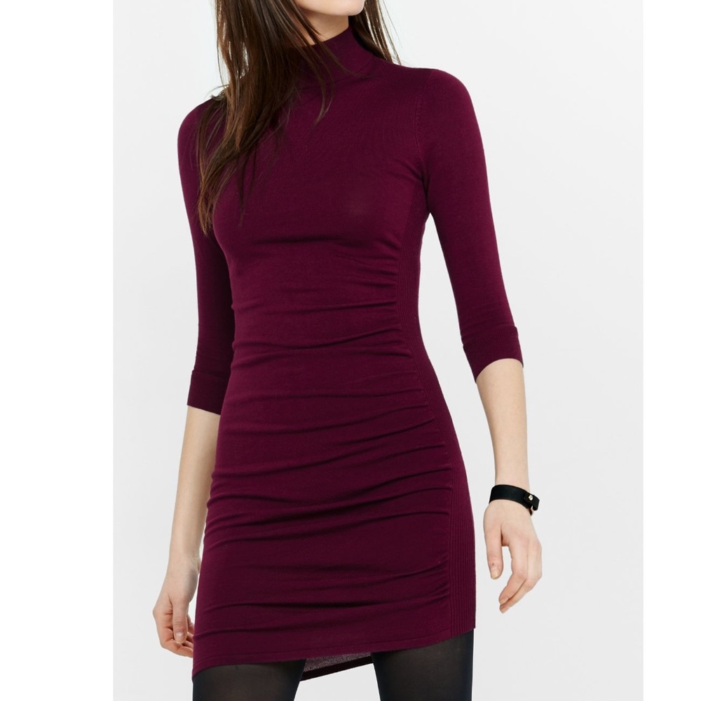 Express Maroon Turtleneck Ruched Sweaterdress